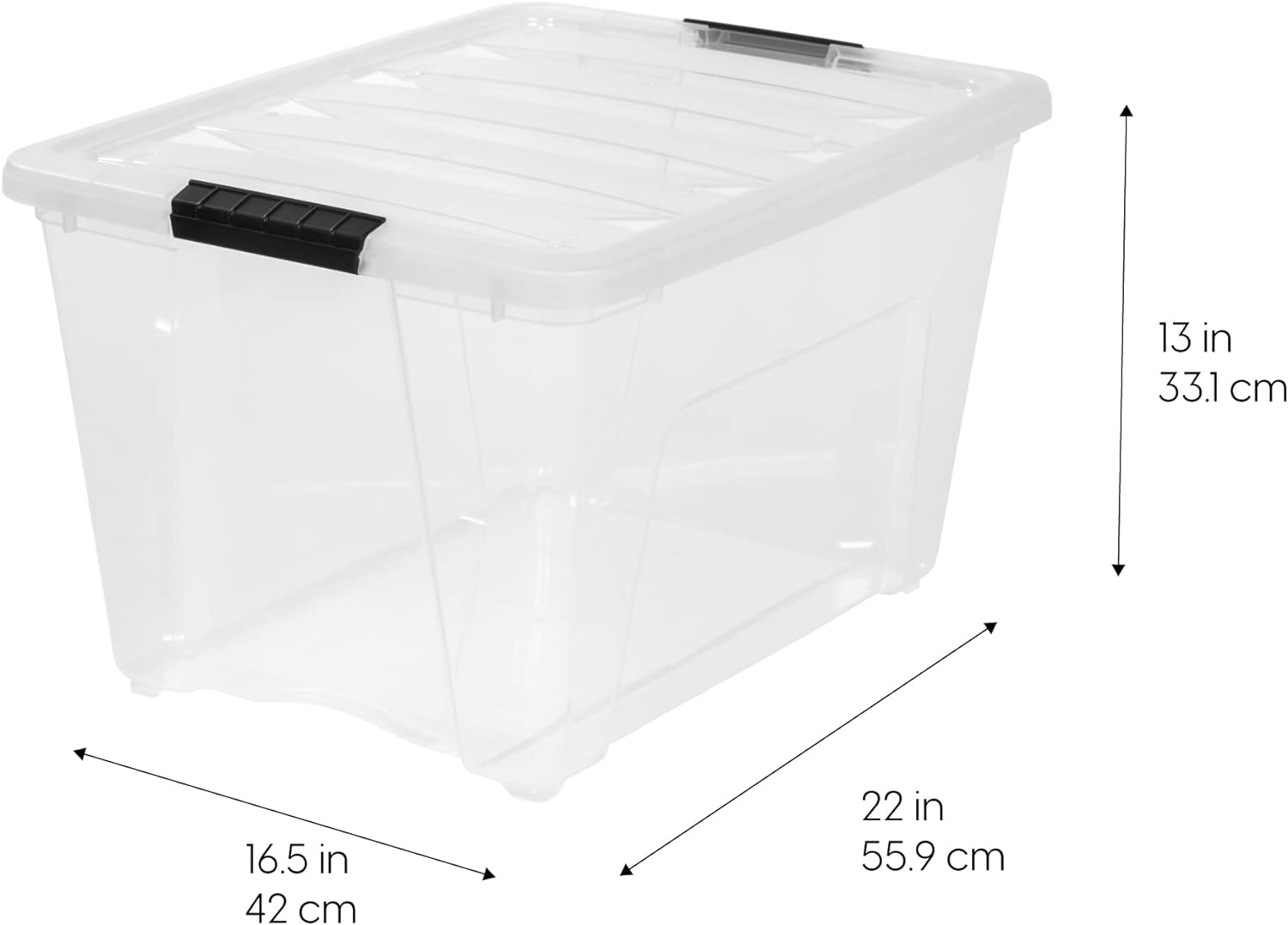 IRIS USA 54 Qt Stackable Plastic Storage Bins with Lids. 6 Pack - BPA-Free. Made in USA - See-Through Organizing Solution. Latches. Durable Nestable Containers. Secure Pull Handle - Clear - Image 4