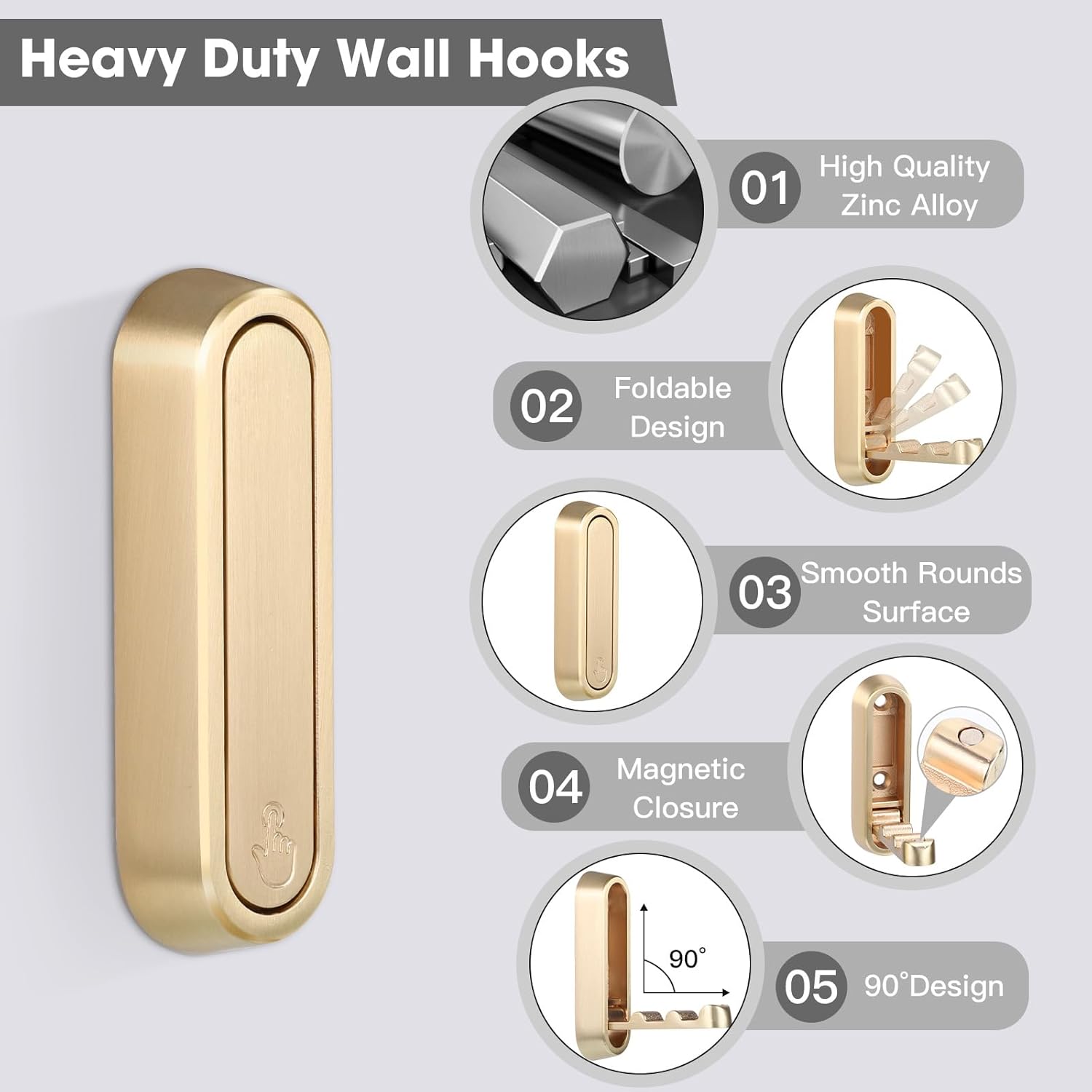 Dntorx Folding Coat Hooks. 2 Pcs Foldable Gold Wall Hooks Heavy Duty Foldable Hook Bathroom Towel Hooks Robe Hooks Wall Mounted for Hanging Coat Towels Clothes Hat Bags Keys - Image 2