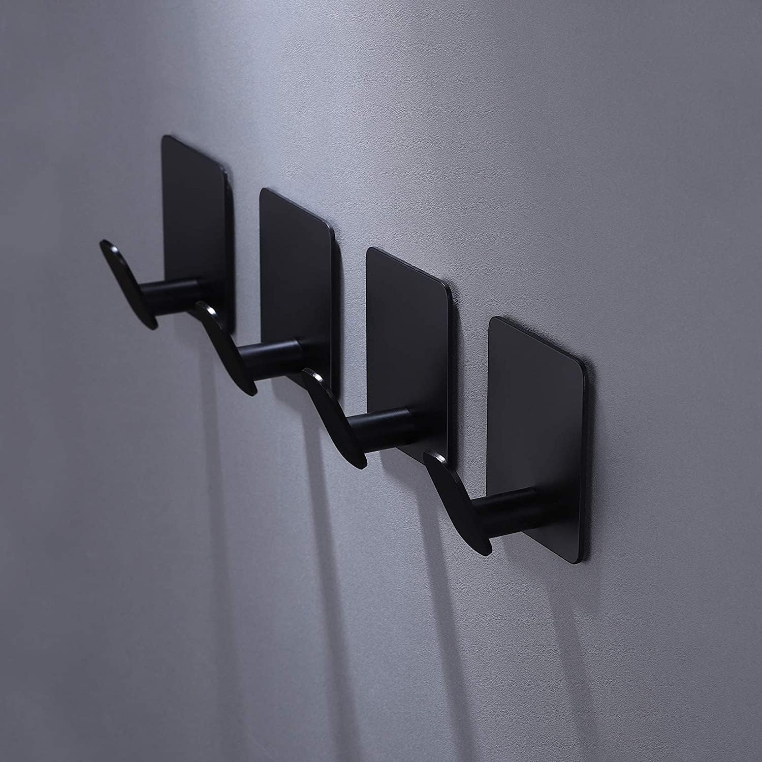 DELITON 2.8 x 2.8 Extra Large Adhesive Towel Hooks for Bathroom Kitchen – Heavy Duty No Damage 4 Pack – Perfect Stick On for Coats Robes Umbrellas Kitchen Utensils (Matte Black Stainless Steel) - Image 2