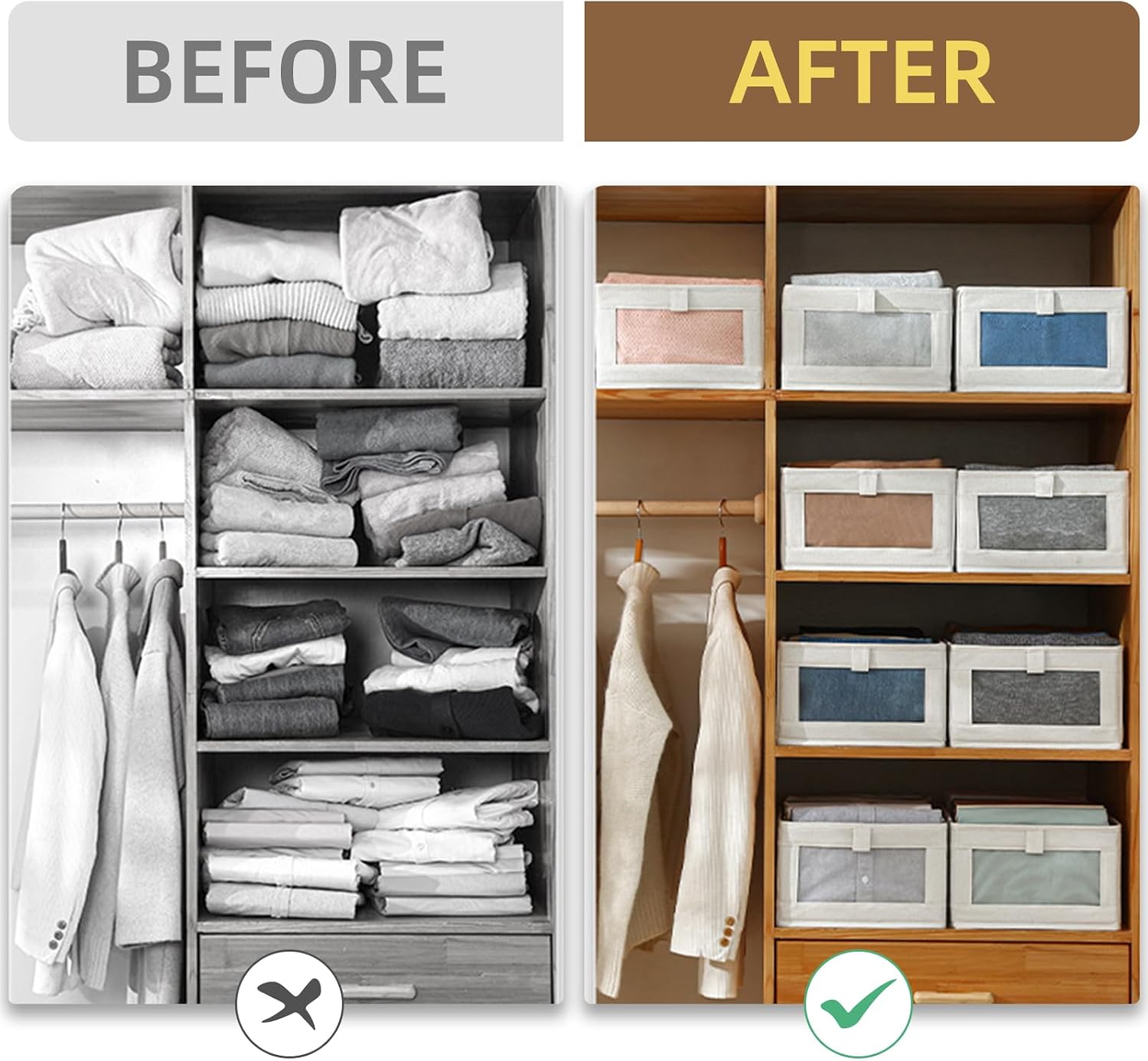 Pradnel Linen Closet Organizers And Storage. 4 Pack Storage Bins Baskets for Organization Foldable Organizer with Clear Window Organizing Clothing. Jeans. Shelves - Image 3