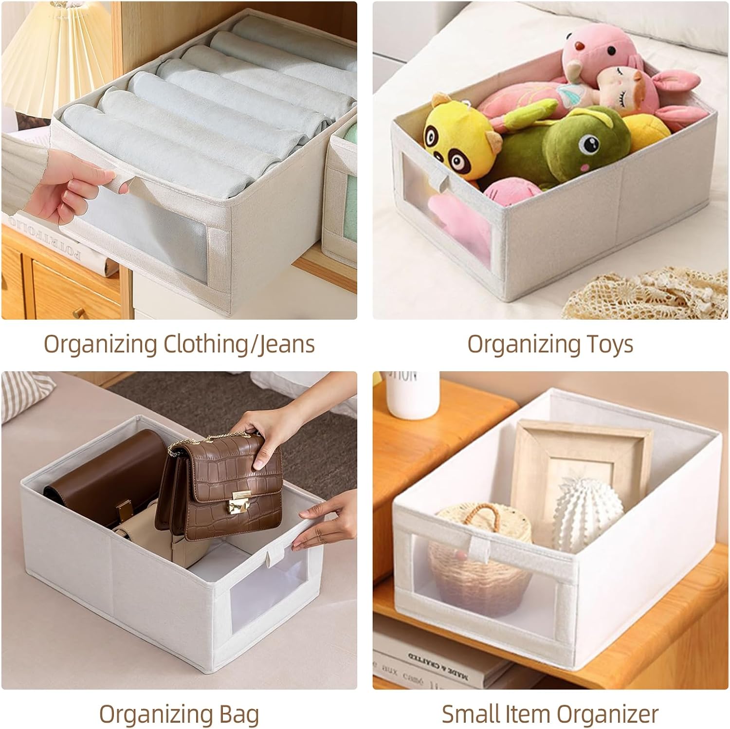 Pradnel Linen Closet Organizers And Storage. 4 Pack Storage Bins Baskets for Organization Foldable Organizer with Clear Window Organizing Clothing. Jeans. Shelves - Image 6