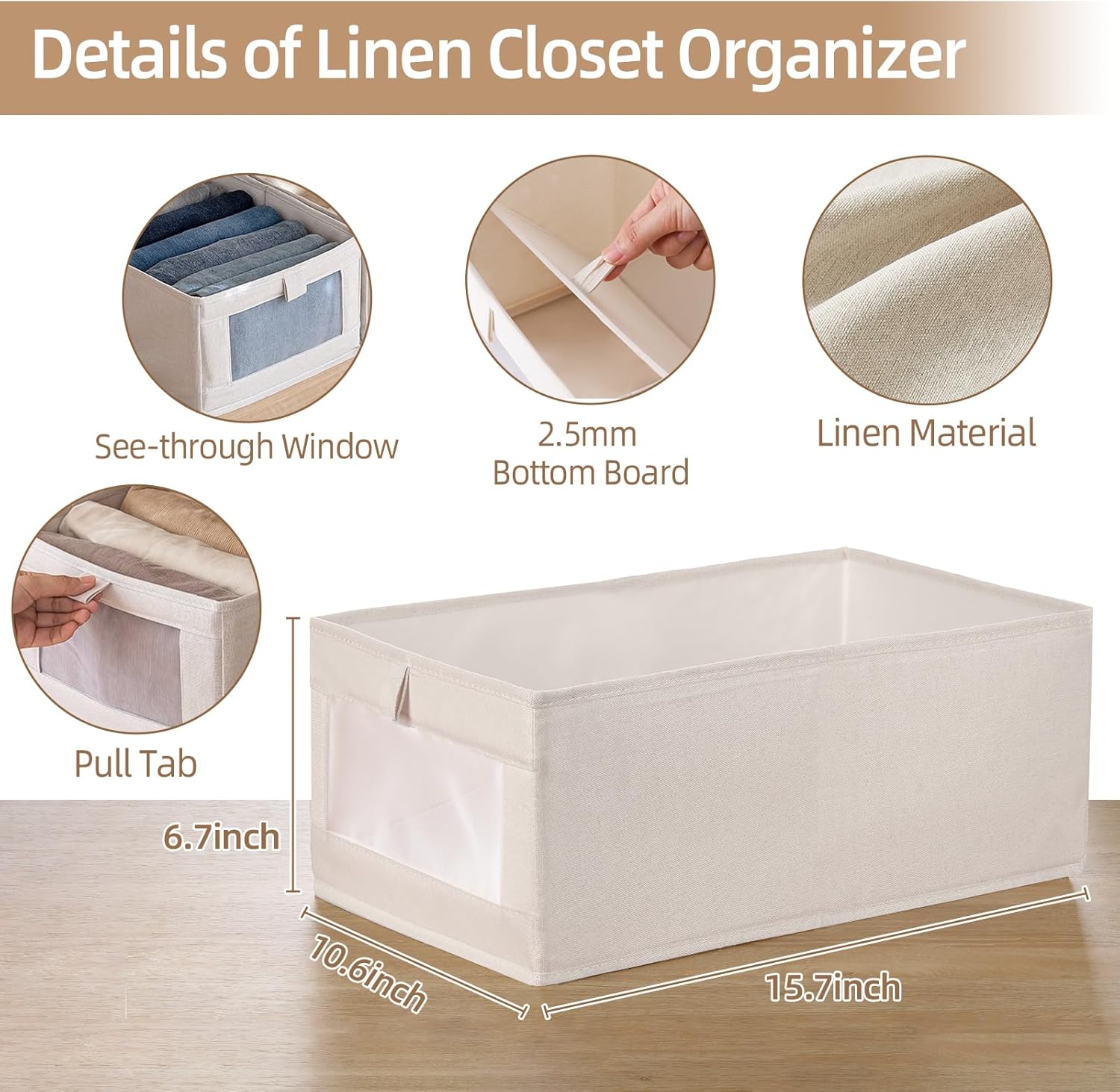 Pradnel Linen Closet Organizers And Storage. 4 Pack Storage Bins Baskets for Organization Foldable Organizer with Clear Window Organizing Clothing. Jeans. Shelves - Image 2