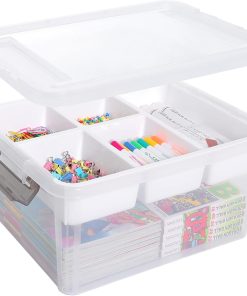 Citylife 17 QT Plastic Storage Box with Removable Tray Craft Organizers and Storage Clear Storage Container for Organizing Bead. Tool. Sewing. Playdoh. Coloring Books. Markers
