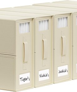 SheetCube Bed Sheet Organizers and Storage 6 Pack. Foldable Linen Closet Organizer with Window and Label. Bedding Folder Storage Box Container for Blanket. Duvet Cover Set. Bed Sheet Set - Beige