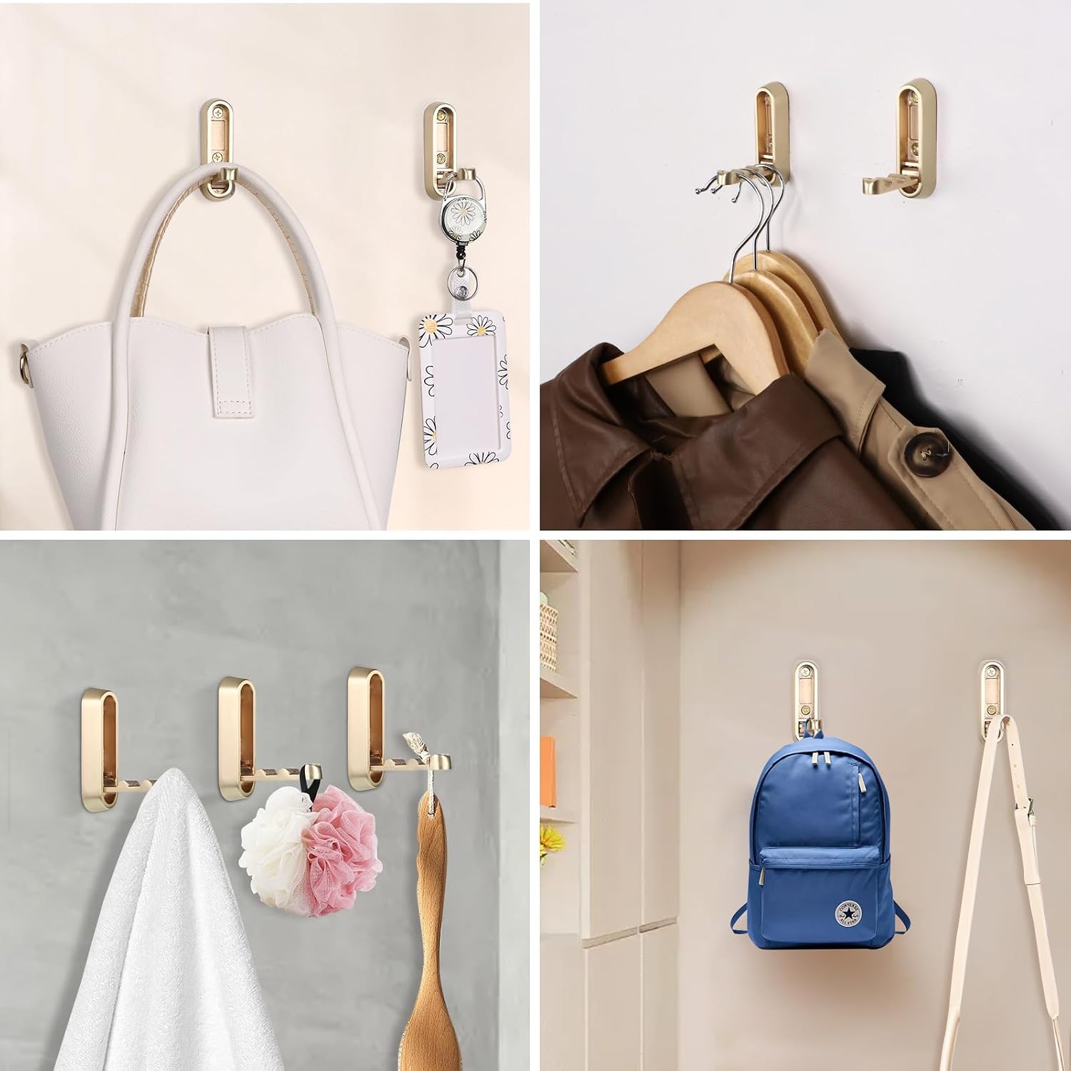 Dntorx Folding Coat Hooks. 2 Pcs Foldable Gold Wall Hooks Heavy Duty Foldable Hook Bathroom Towel Hooks Robe Hooks Wall Mounted for Hanging Coat Towels Clothes Hat Bags Keys - Image 7