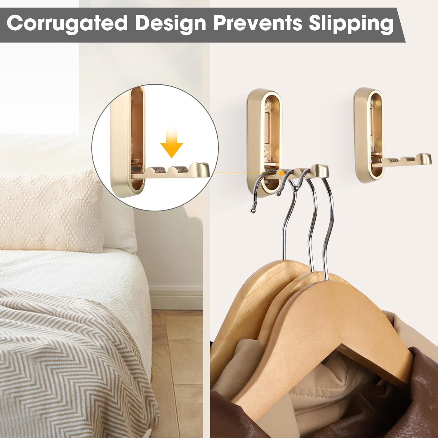 Dntorx Folding Coat Hooks. 2 Pcs Foldable Gold Wall Hooks Heavy Duty Foldable Hook Bathroom Towel Hooks Robe Hooks Wall Mounted for Hanging Coat Towels Clothes Hat Bags Keys - Image 5