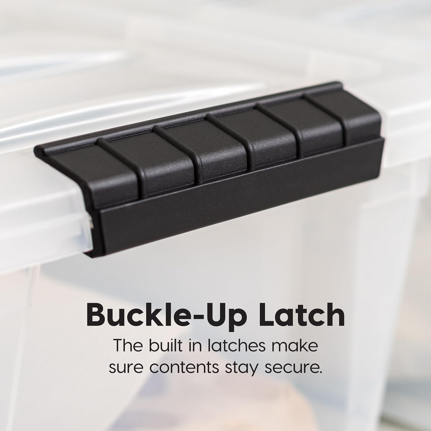 IRIS USA 54 Qt Stackable Plastic Storage Bins with Lids. 6 Pack - BPA-Free. Made in USA - See-Through Organizing Solution. Latches. Durable Nestable Containers. Secure Pull Handle - Clear - Image 5