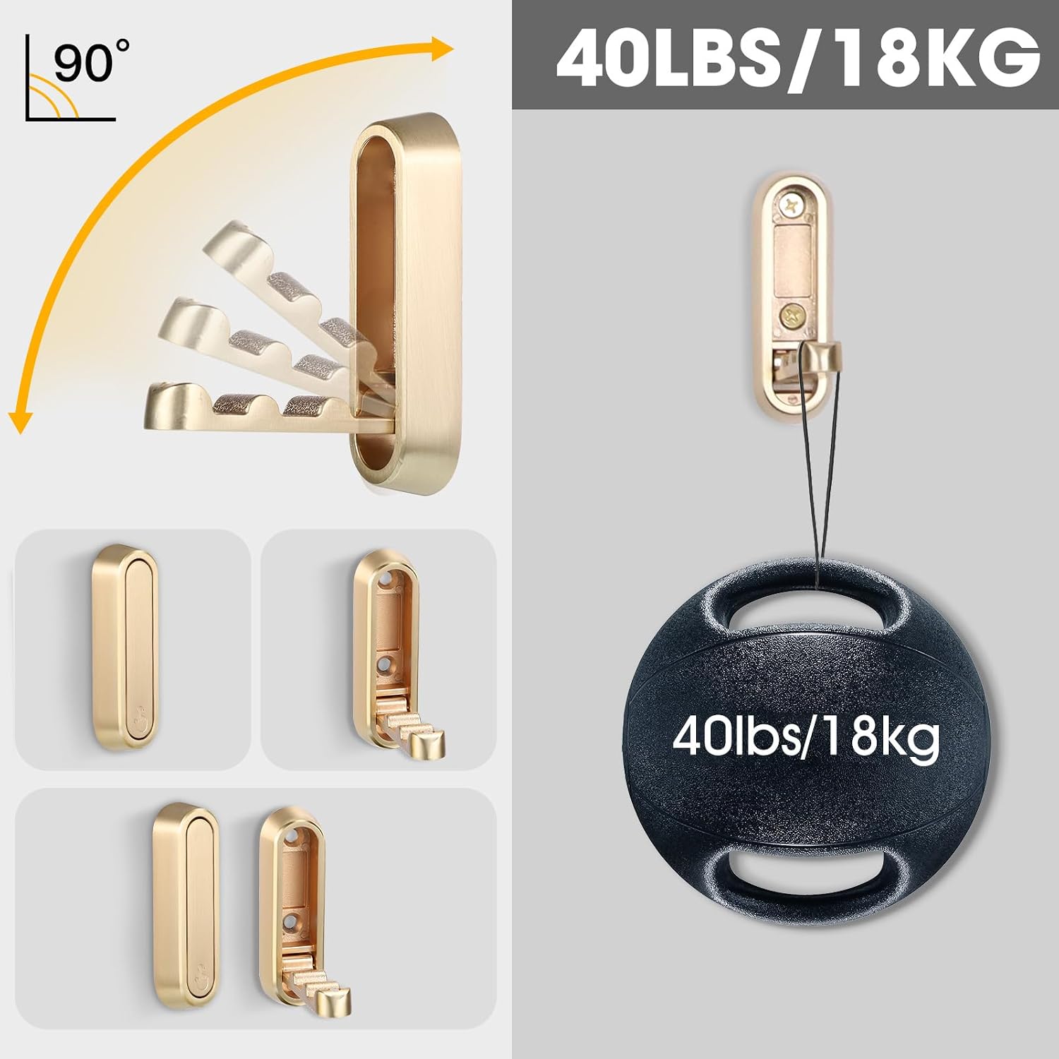 Dntorx Folding Coat Hooks. 2 Pcs Foldable Gold Wall Hooks Heavy Duty Foldable Hook Bathroom Towel Hooks Robe Hooks Wall Mounted for Hanging Coat Towels Clothes Hat Bags Keys - Image 6
