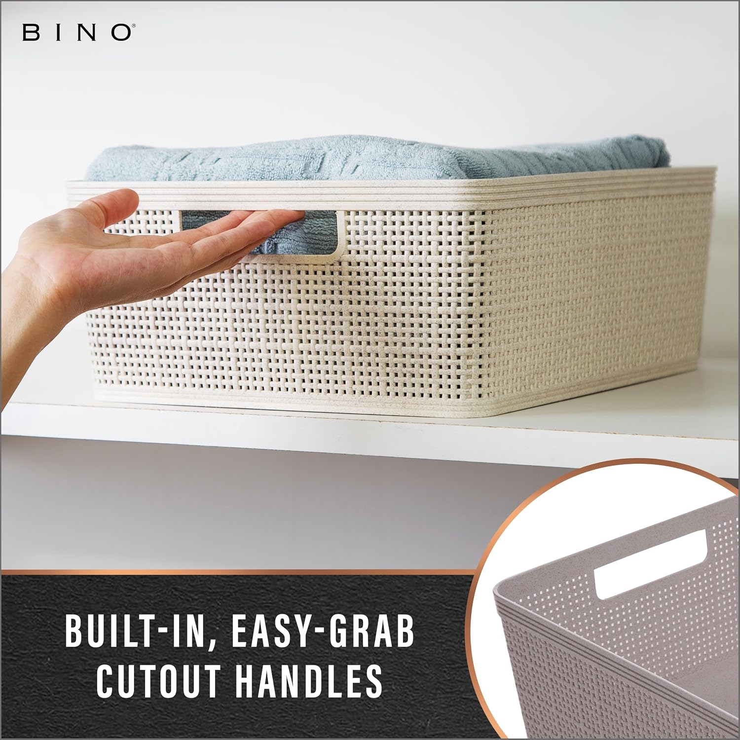 BINO | Woven Plastic Basket | Small (Natural). 5-Pack | THE JUTE COLLECTION | Home Organization. Space - Saving Storage. Stylish Design | Jute Basket | Plastic Storage Basket - Image 4