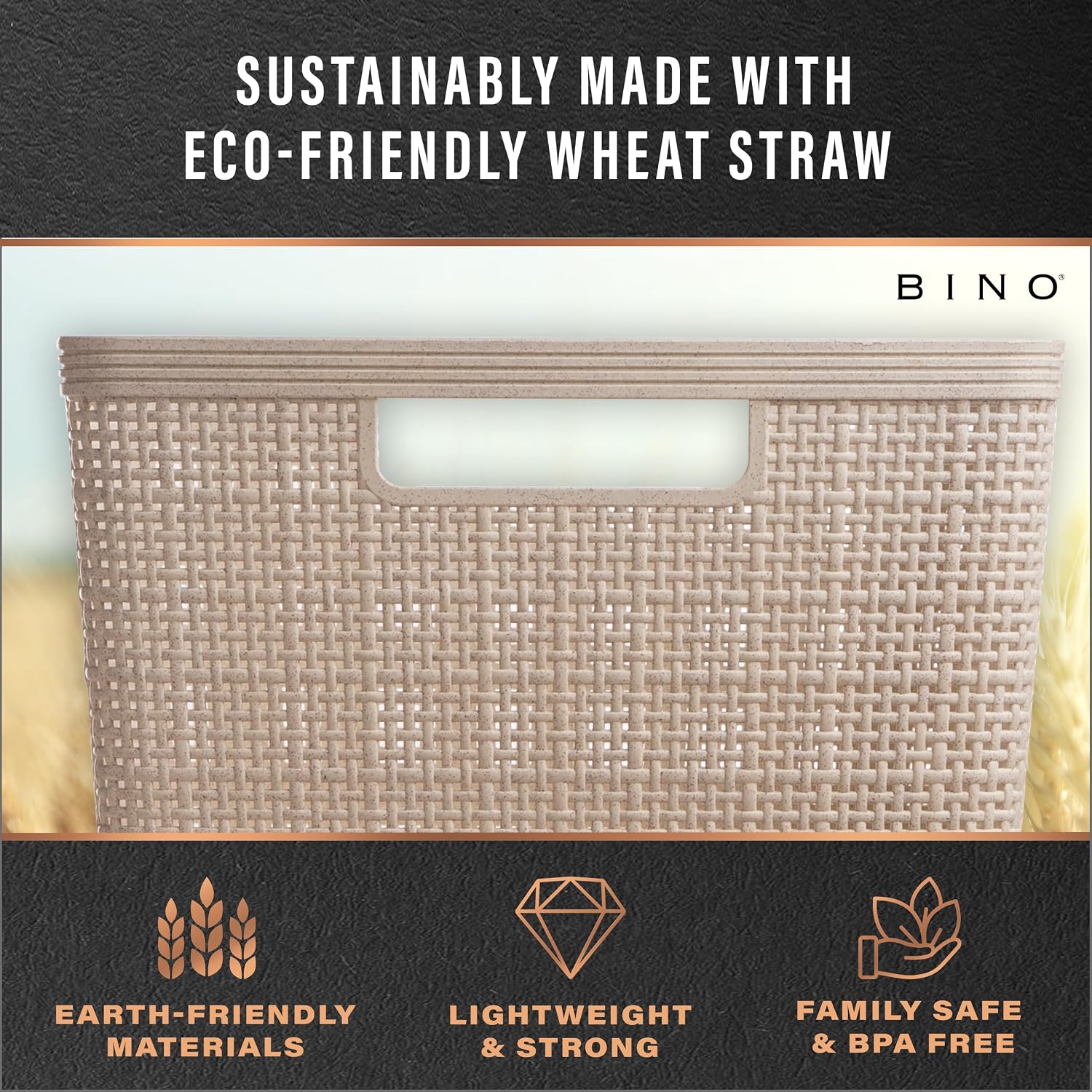 BINO | Woven Plastic Basket | Small (Natural). 5-Pack | THE JUTE COLLECTION | Home Organization. Space - Saving Storage. Stylish Design | Jute Basket | Plastic Storage Basket - Image 8