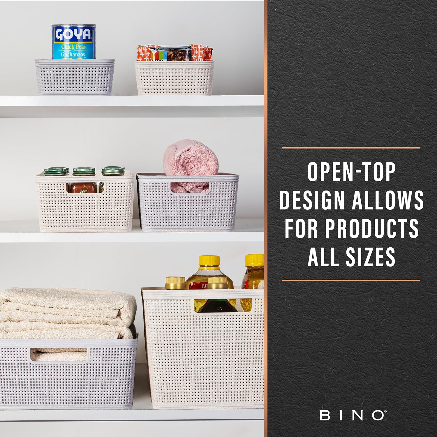 BINO | Woven Plastic Basket | Small (Natural). 5-Pack | THE JUTE COLLECTION | Home Organization. Space - Saving Storage. Stylish Design | Jute Basket | Plastic Storage Basket - Image 5